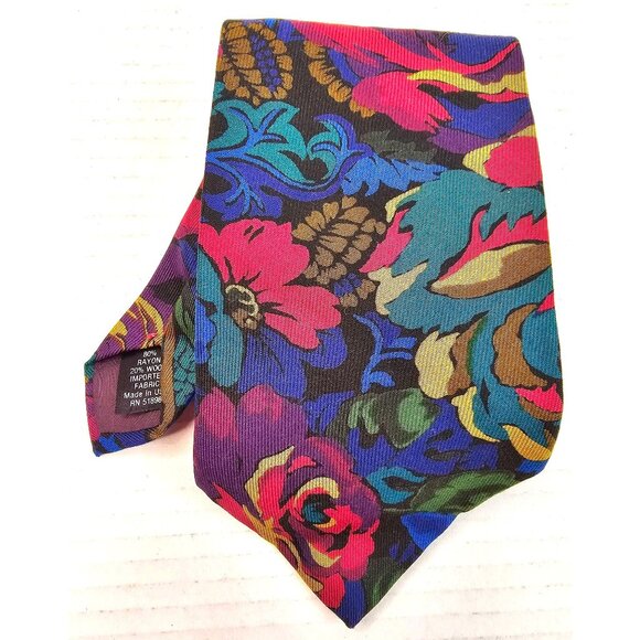Vtg Tango By Max Raab Floral Pattern Tie 80% Rayon 20% Wool Multicolor USA - Picture 1 of 6